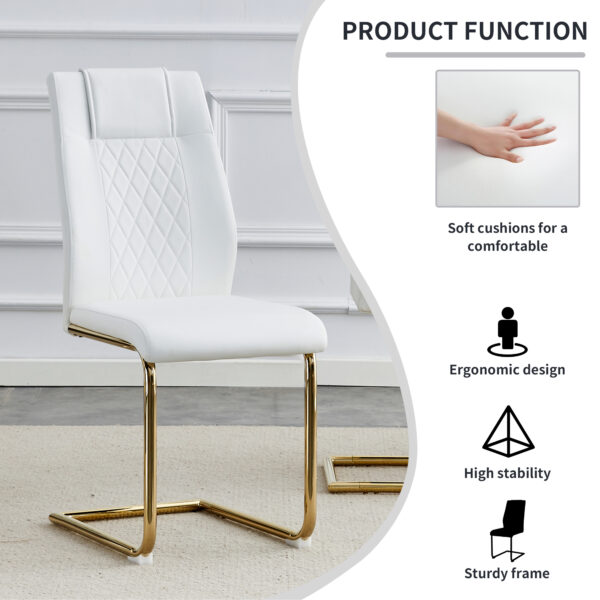 Modern dining chairs, dining room chairs, and golden leg cushioned chairs made of artificial leather, suitable for kitchens, living rooms, bedrooms, and offices. Set of 6 pieces (white+PU )C-001