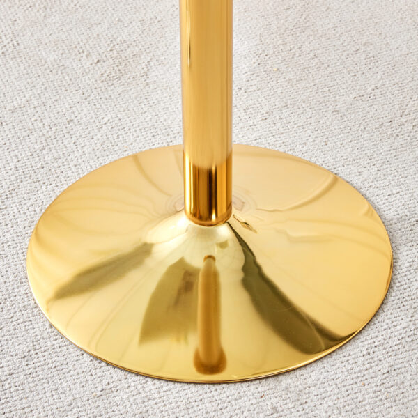d5d9b11fe545428ebd958c63dcce0903_eddaf8a9a5edef9839030fefcea1f177 A 35-inch diameter glass top and a modern, minimalist round dining table with gold metal legs. Ideal for dining rooms, living rooms and meeting rooms.