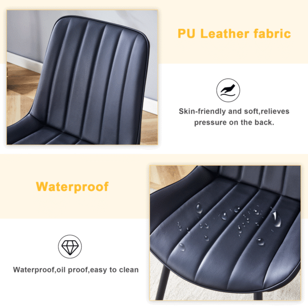 d5f37d8a7635487592fb2869ddfd0e67_7e8866a8b7b3beae917b7a32b222b859 Extended Seat Cushion PU Black Dining Chair Set - Four Pieces,Ergonomic Design.Smooth line design,Integral metal leg structure,Can integrate well into various modern home decoration styles.