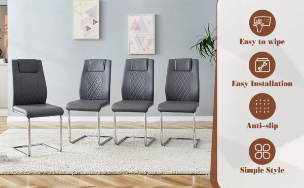 d5f3a751d5224df888f01113e80d6671_f38955e36933ddda30c49b3ff60b00dc Table and chair set.63*31.4 Inch Pandora Patterned Sintered Stone Dining Table Set - 4 Dark Gray Chairs With Silver Metal Legs.Modern Light Luxury.Perfect For Dinner Room,Meeting Room,Kitchen,etc.
