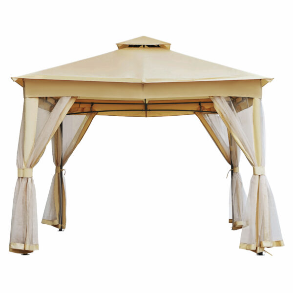 TREXM 10x12 Outdoor Gazebo Tent with Double Roofs, Patio Gazebo with Mosquito Netting, Patio Canopy for Backyard, Garden, Lawn and Deck (Beige)