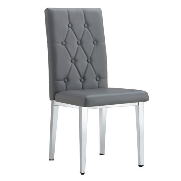 d63055f8ff224499b0624527c8846280_38d3d5d4017fda555509da8a40d27eb6 2 piece set of gray armless dining chairs brings a touch of elegance and mystery to the dining area with its deep gray tone,The grid and buckle design of the back add a vintage yet fashionable touch