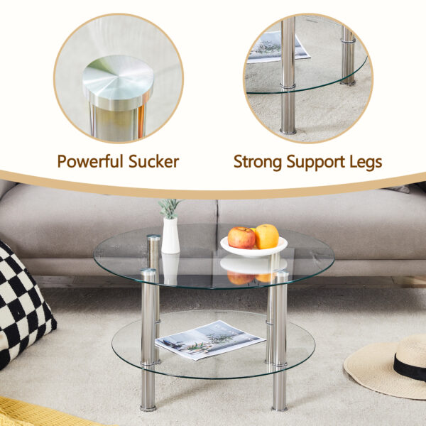 d63290d71dd64644a296a1058c5d0ebe_bf682cb99a45fc63e5e55b907222d9ba Contemporary Minimalist Double Layer Tempered Glass Coffee Table - 27.5" Top and 23.6" Bottom.Reinforced Glass Tabletop,Stainless Steel Silver Plated Legs.