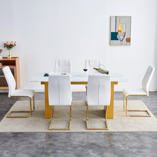 d64c9d4a6b1140a69c335268bb858bc8_09734b5cee454aeb9b1a867af599e6ac Large modern rectangular table with 0.4 inch patterned tabletop and large MDF table legs, suitable for kitchen, dining room, and living room 71 "* 35.4" * 30 " 1546