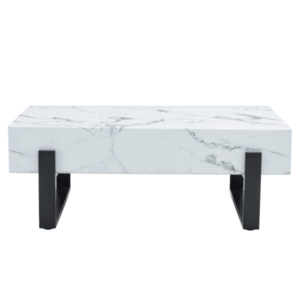 d665cbaf9032455a98ab34b5a37a40b7_c20220f9ca734c4c6a4298fae6d6e95c 47.2"x23.6" Black and White Minimalist MDF Marble-Patterned Coffee Table.White marble pattern sticker,Black metal leg spray coating,MDF Coffee table.Showcasing a modern and simple style.