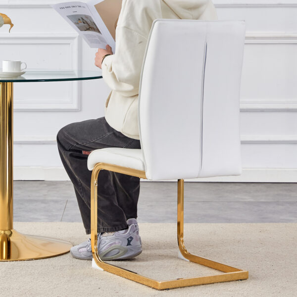 d6667c19e7f6416eaf65a66e23447e77_643aa02075b118077a54380e66baca4f Luxury Simple Arch Chair - Set of 4 White PU Material High Resilience Dining Chair with Arched Metal Gold Leg.