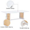Chinese style white solid wood and imitation rattan coffee table, rectangular solid wood coffee low table, small living room coffee table