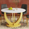 Table and chair set.Luxurious Snow Mountain White Slab Round Dining Table Set - 47"x47" with 4 Black PU Chairs with Simple Line Designs On The Backrest .Golden Metal Legs.