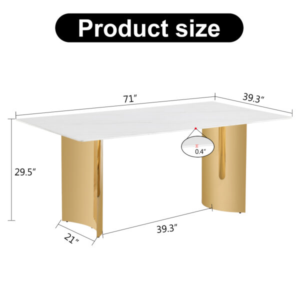 d6aa09ef6e9b496aa793495f80b8a9ff_20231122_6008ed0231594f3ff3faa60a68057a9d Modern minimalist dining table. The white imitation marble glass desktop is equipped with golden metal legs. Suitable for restaurants and living rooms 71 "* 39.3" * 29.5 "DT-69