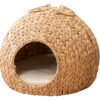 Gertrude Water Hyacinth Woven Wicker Round Cat Bed Cave with Handles - 18" x 18" x 18" - For Any Size Cat Breeds, Chihuahua and Use with Cat Tower