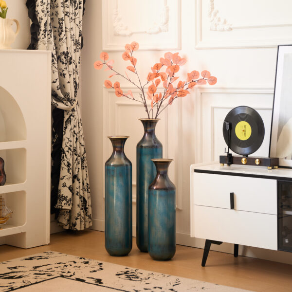 Floor metal vase modern style decoration home droplet shaped white metal vase 3-piece set gorgeous home decoration large glazed metal vase
