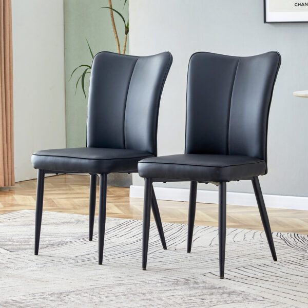 d6f61304e83b4606b885978f1ccde38e_20231018_f021f61259a512baabce29057afcf680 Modern Black PU Chair Set - Two Pieces, The backrest has a vertical and smooth line design.Black Metal Leg.Suitable for placement in kitchen, living rooms, and other venues.W1151116750