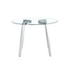 Modern minimalist style circular transparent tempered glass table, tempered glass tabletop, silver metal table legs, suitable for kitchen, dining room, and living room, 40 "* 40" * 29.5 "W1151S01226
