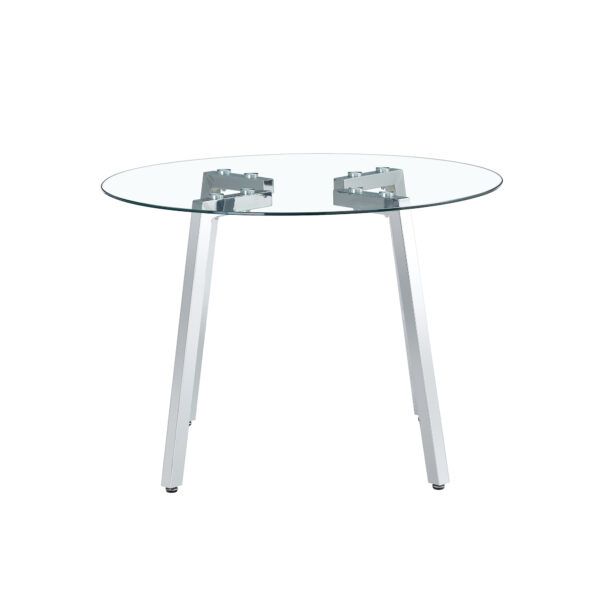 d70a3ec88d634b5788dba4f626fc460a_20240306_1146b641b9ddb359f688dabf8347e18f Modern minimalist style circular transparent tempered glass table, tempered glass tabletop, silver metal table legs, suitable for kitchen, dining room, and living room, 40 "* 40" * 29.5 "W1151S01226