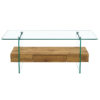43.3 Inch Modern Two-Tier Coffee Table - Clear Tempered Glass and Natural Wood Grain, Multifunctional Storage Design.The bottom tier includes a drawer.Can be used as a coffee table,side table,etc.