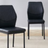Luxury Simple Chair - Set of 6 BLACK PU Material High Resilience Dining Chair with Metal Black Leg.The Chair Back Has a Vertical Stripe Design With Smooth And Uniform Lines.