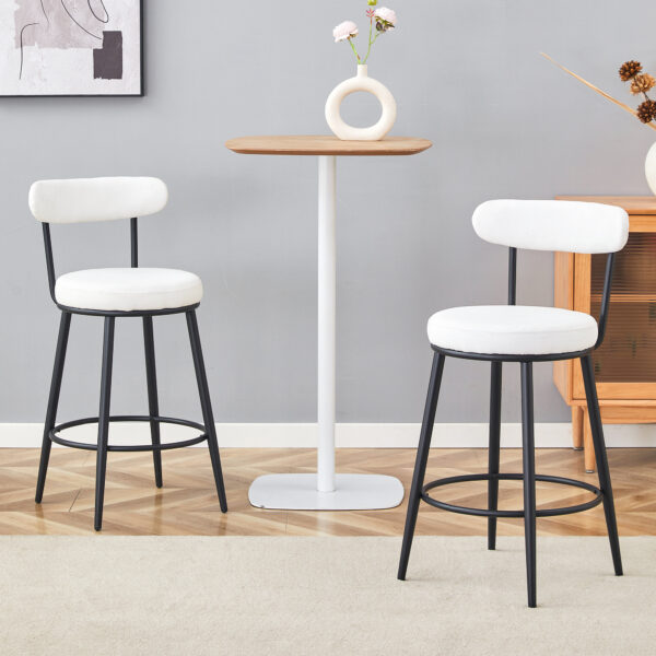 Fashionable and Comfortable - Two Sets of Ergonomic High Legged Bar Chairs,With White Fabric Cushions And a Total Height Of 35.5 Inches.Black And White Classic Color Scheme, Fashionable And Versatile.