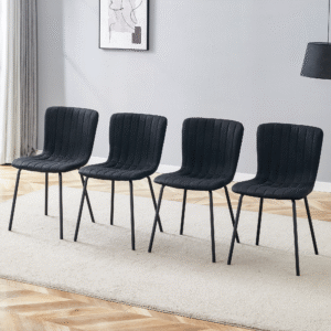 Luxury Minimalist Chairs - A set of 4 high quality dining chairs with black metal legs. The integral metal leg structure is suitable for various interior decoration styles.