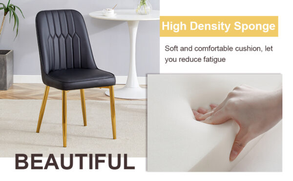d779116695f34e7f81240962d106d40d_808f5c3444204adfc4fea6f6bfd8a039 Table and chair set.63"x31.5x30" Luxurious Snow Mountain Patterned Sintered Stone Table with Stainless Steel Butterfly Legs.Paried With 4 White PU Chairs with Simple Line Designs On The Backrest.