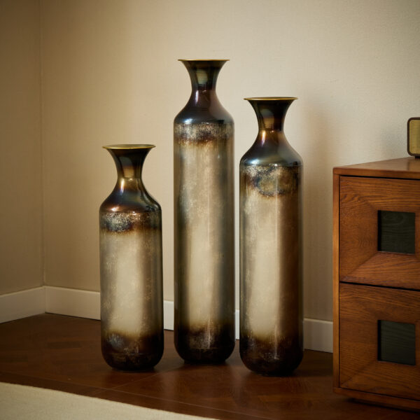 Floor metal vase modern style decoration home droplet shaped white metal vase 3-piece set gorgeous home decoration large glazed metal vase