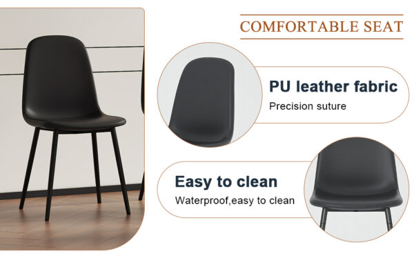 d799c91a642e415d835bf38e3f4b1257_7db3e55a27f6cec6846a2db8ae8be585 Modern Minimalist Black Dining Chair Set - Four Chairs per Box, Stable and Comfortable.Modern Mid-Century Style Upholstered Side Chairs,Spoon Shaped Chairs With Black Metal Legs.