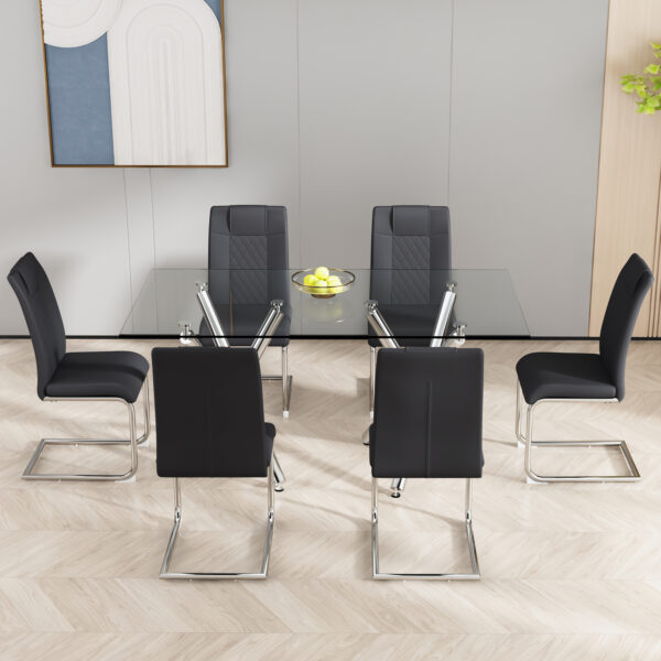 Modern Dining Chairs with Faux Leather Padded Seat Dining Living Room Chairs Upholstered Chair with Metal Legs Design for Kitchen, Living, Bedroom, Dining Room Side Chairs Set of 6 (Black+PU ) C-001