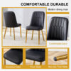 4 modern dining chairs, sleek PU leather backrest, and gold metal legs bring a comfortable home experience to the kitchen, bedroom, and office.