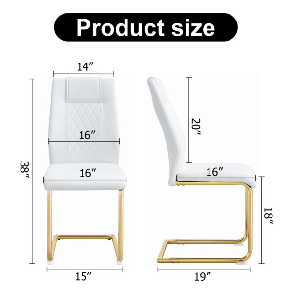 Modern dining chairs, dining room chairs, and golden leg cushioned chairs made of artificial leather, suitable for kitchens, living rooms, bedrooms, and offices. Set of 6 pieces (white+PU )C-001