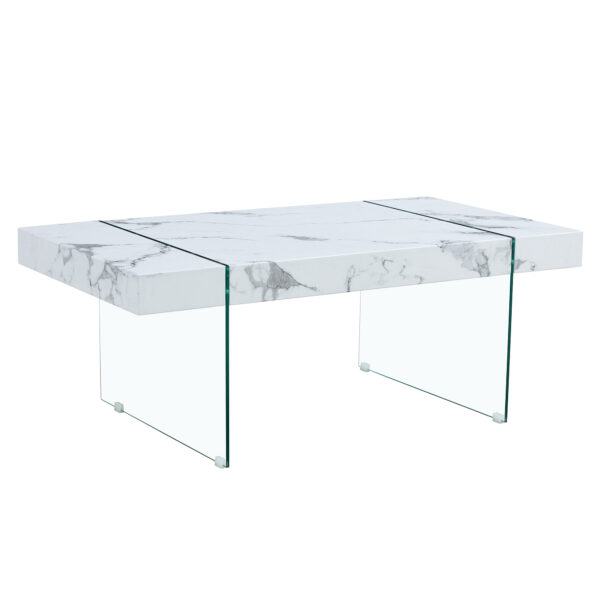 d7b475aad20e4f679dda3e82689e82eb_1576cf43eb1ce9c4c1e32184aacf9b0a 43.3"x23.6" White Marble-Patterned MDF Coffee Table with Tempered glass legs.Suitable for Living Room.It can be used not only as a coffee table but also as a side table or display stand.