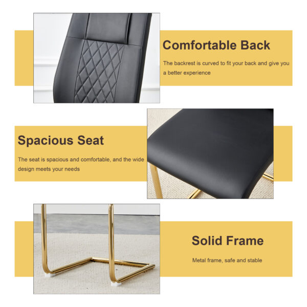 d7bde0d07bb442c3802abd05947b6793_6e2adbca7d3cda8d411078d724082221 Table and chair set.63"x31.5x30" Luxurious Cold Jade Patterned Sintered Stone Dining Table with Golden Stainless Steel Butterfly Legs.Paried With 6 Black High-quality PU Chairs With Arched Metal Legs.