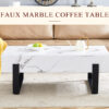 47.2"x23.6" Black and White Minimalist MDF Marble-Patterned Coffee Table.White marble pattern sticker,Black metal leg spray coating,MDF Coffee table.Showcasing a modern and simple style.