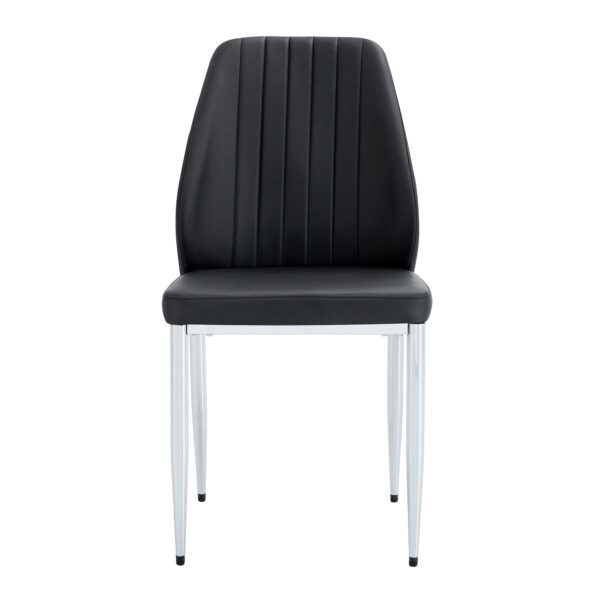 d7fa69fcd9b94ecf8884b698336bd80c_d61d4115779b2228d09b0bb89babdfce Set of 8 Black PU Comfort Dining Chairs (17.7"x25").Dining chair with extended backrest,BLACK PU,Silver metal legs,Suitable for various places such as family restaurants, hotels, coffee shops,etc.