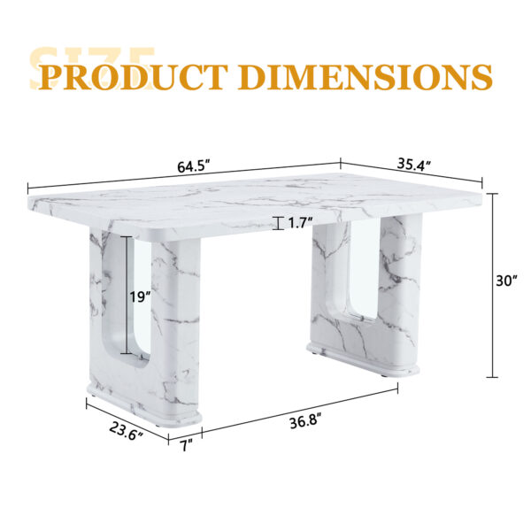 d81fa0eb4e0a4cbb9b09c6a9d75da481_2576d1840544329a0242137d1bed2adb 64.5 x 35.4 Inch Stylish Marble Textured Dining Table, Perfectly Blending Simplicity And Transparency. Made of MDF Material With White Marble Texture Stickers, It Exudes A Strong Sense Of Fashion.