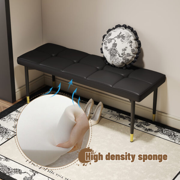 d823c708297a49dfa55ea61a2bf7adb6_83375c93a0c7375d91abf5f07c1284de 47*16 Inch Multifunctional Black Shoe Bench - Faux PU Cushion, Sturdy Metal Legs With Gold Accents.Suitable For Bedroom,Fitting room, Storage room, Dining room, and Living room,etc.