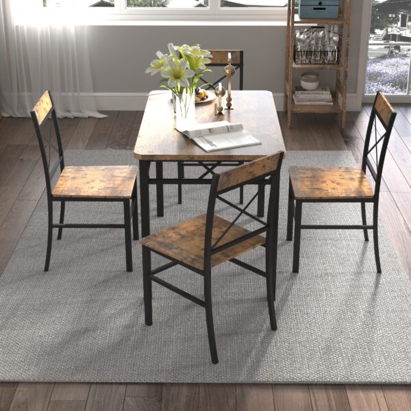 d831b9f1032d4867a0636488752f878e_6cba4df0c333f806d7dc3c4673ba4e47 Dining Table Set for 4, Wood Kitchen Table with Chairs Dinning Table Set for Kitchen & Dining Room, Compact Dining Set for Small Spaces, Rustic Brown
