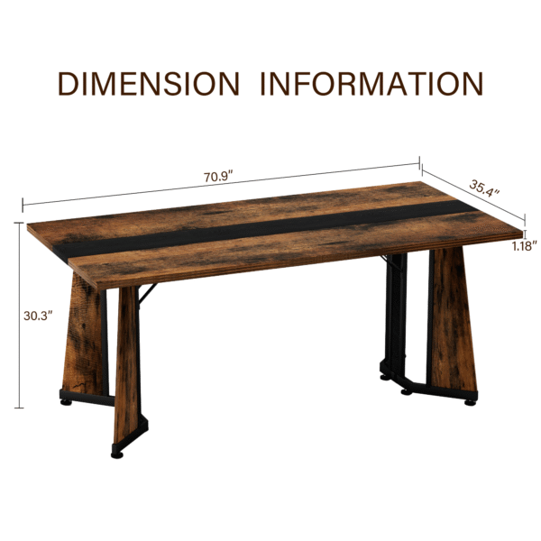 70.9"Rectangular Large Dining Table, Waterproof Large Desk for 8 People, Deluxe Family Dining Table with Adjustable Legs for Kitchen,Living Room,Office, Rustic Brown,70.9''W x 35.4''D x 30.3''H