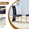 Table and chair set.63"*35.4" White Imitation Marble Pattern MDF Dining Table Set - 6 PU Chair With Black Saddleback, Geometric Pattern Backrest,Silver Curved Metal Leg..Suitable For Various Scenes.