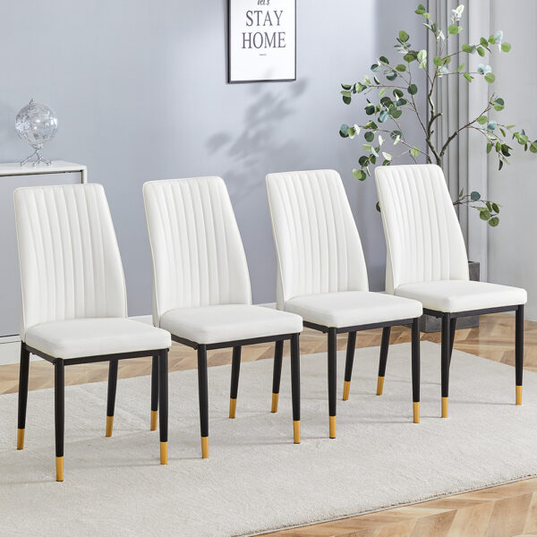 d8913895a00b415c9c0339eaf78d1a17_854a4520e50f5d8a805c7d3c100b1bcb 4 Dining Chair Set, White Dining Chair Set, PU Material High Back Seat and Sturdy Black Leg Chair for Dining Room, Kitchen and Living Room c-010