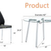 Table and chair set.Modern circular transparent tempered glass table, tempered glass tabletop, silver metal table legs.A Set of 4 Black PU Comfort Dining Chairs with extended backrest.