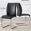 Luxury Simple Arch Chair - Set of 2 Black PU Material High Resilience Dining Chair with Arched Metal Silver Leg.