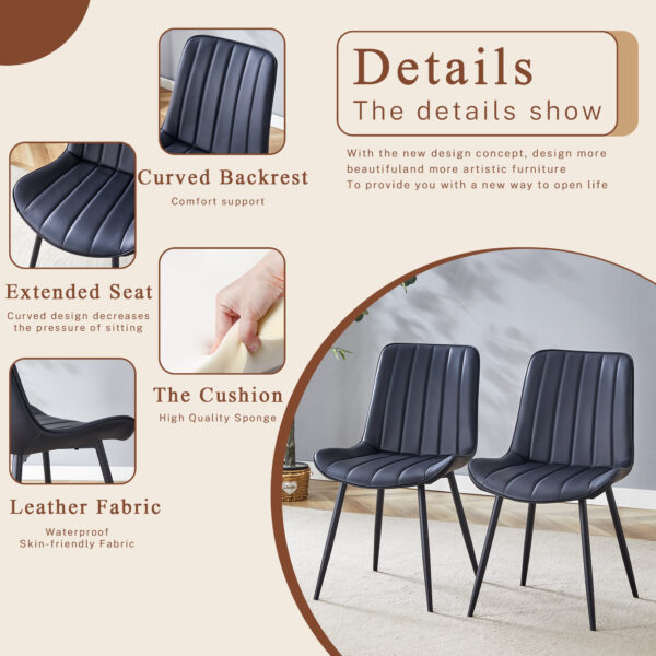 Table and chair set.Modern Black Marble Pattern MDF Dining Table Set - 55"x31.4" with 4 Extended Seat Cushion PU Dining Chairs and 1 Bench,A Choice of Subtle Luxury for Modern Homes.