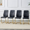 Modern dining chairs with faux leather padded seats, dining room chairs, gold metal leg upholstered chairs, suitable for kitchens, living rooms, bedrooms, and offices, set of 4 (black+PU leather)C-001