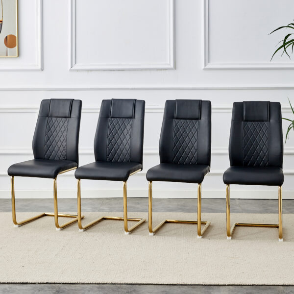 Modern dining chairs with faux leather padded seats, dining room chairs, gold metal leg upholstered chairs, suitable for kitchens, living rooms, bedrooms, and offices, set of 4 (black+PU leather)C-001