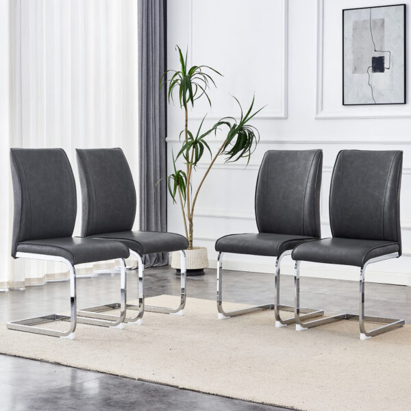 d94556a331a9424cb329706efc571023_e16837915f9d2509eebf3354534b9d42 Luxury Simple Arch Chair - Set of 4 Dark Gray PU Material High Resilience Dining Chair with Arched Metal Silver Leg.Crazy Horse Texture PU Dining Chairs.