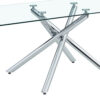 Table and chair set.Modern Luxurious Transparent Tempered Glass Dining Table Set with 6 Chairs.Single fork silver metal table legs.White high-quality PU dining chairs with silver metal legs.