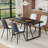 Table and chair set.Modern Black Marble Pattern MDF Dining Table Set-55"x31.4" with 4 Extended Seat Cushion PU Dining Chairs.White and Dark Gray Splicing Colors Cushion.Iron Pipe Spraying Chair Legs.
