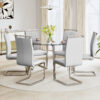 Modern minimalist style circular transparent tempered glass table, tempered glass tabletop, silver metal table legs, suitable for kitchen, dining room, and living room, 42 "* 42" * 29.5 "1123r