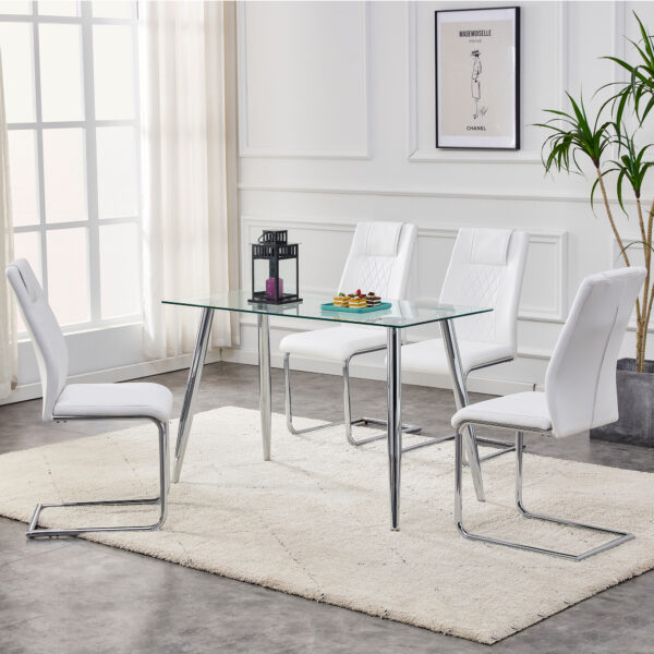 d970d9f3492745499900f45319c83ae3_20230131_6c93686da5002af3285ebeb48e7ee633 Modern Dining Chairs with Faux Leather Padded Seat Dining Living Room Chairs Upholstered Chair with Metal Legs Design for Kitchen, Living, Bedroom, Dining Room Side Chairs Set of 4 (White+PU )C-001