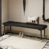 59*17 Inch Multifunctional Black Shoe Bench - Faux PU Cushion, Sturdy Metal Legs With Gold Accents.Suitable For Bedroom,Fitting room, Storage room, Dining room, and Living room,etc.