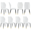 8 modern dining chairs with stylish PU patterned backrest and black metal legs for a comfortable home experience in the kitchen, bedroom and office.